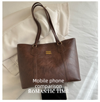 Brown Large Capacity Tote Bag – Vintage-Style Shoulder Handbag for Daily Use & Office Commute