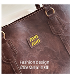 Brown Large Capacity Tote Bag – Vintage-Style Shoulder Handbag for Daily Use & Office Commute