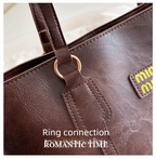 Brown Large Capacity Tote Bag – Vintage-Style Shoulder Handbag for Daily Use & Office Commute