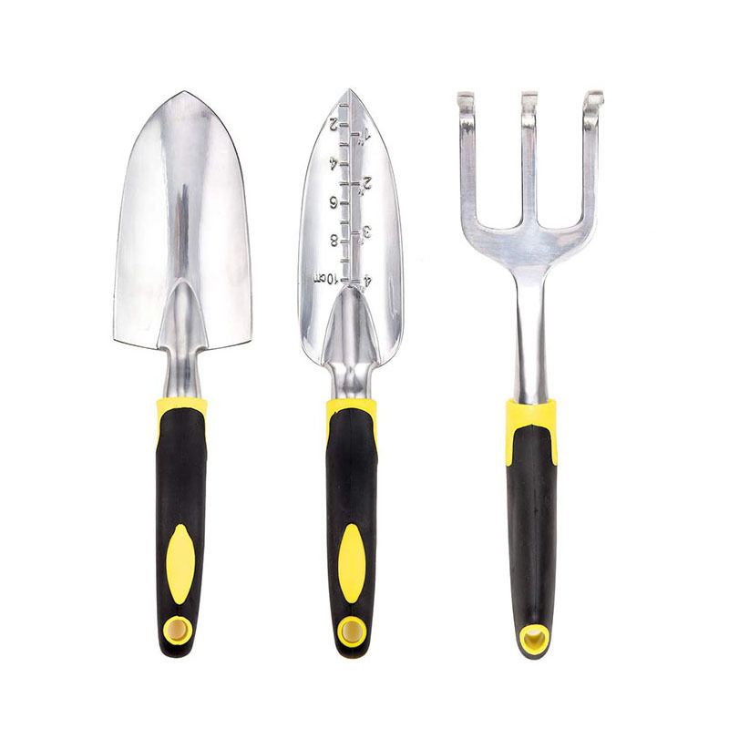 3-Piece Yellow Gardening Tool Set - Heavy Duty Aluminum Alloy with Bonus Claw Gardening Gloves - Rust Resistant Hand Trowel, Cultivator and Transplanter for Planting, Digging and Weeding