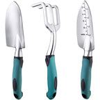 3-Piece Green Gardening Tool Set - Heavy Duty Aluminum Alloy with Bonus Claw Gardening Gloves - Rust Resistant Hand Trowel, Cultivator and Transplanter for Planting, Digging and Weeding