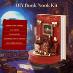 DIY Book Nook Kit Book Theater 3D Wooden Puzzle Miniature Dollhouse Bookshelf Insert with LED Light, 222 Pieces Bookend Decor for Adults Teens, Creative Gift for Book Lovers