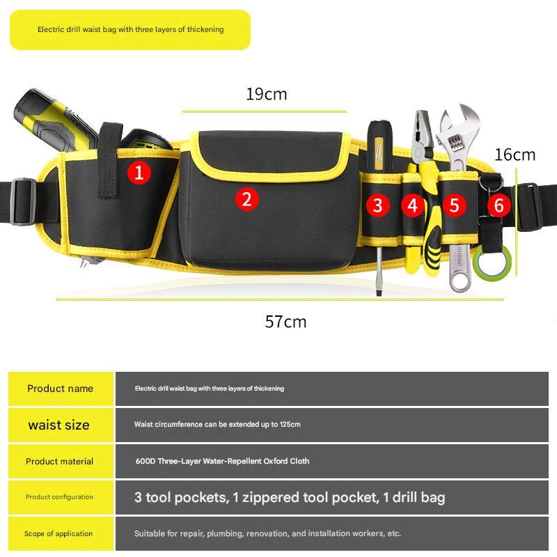 Yellow Professional Oxford Cloth Tool Waist Bag –Tool Belt, Multifunctional Work Belt, Men's Robust, Adjustable Tool Belt - Heavy-Duty 600D Waterproof for Electricians, Mechanics & Construction Workers Main image