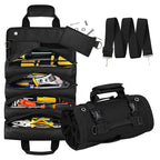 Black Multi-Purpose 600D Oxford Cloth Roll-Up Tool Organizer Bag – Heavy-Duty Waterproof & Anti-Scratch Organizer for Electricians, Mechanics & Automotive Use-Duty Oxford Fabric - Multi-Pocket Storage for Electricians, Mechanics & DIY Enthusiasts