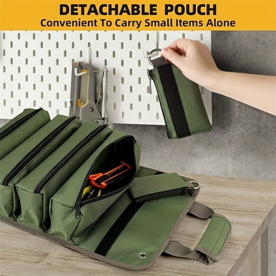 Black Multi-Purpose 600D Oxford Cloth Roll-Up Tool Organizer Bag – Heavy-Duty Waterproof & Anti-Scratch Organizer for Electricians, Mechanics & Automotive Use-Duty Oxford Fabric - Multi-Pocket Storage for Electricians, Mechanics & DIY Enthusiasts