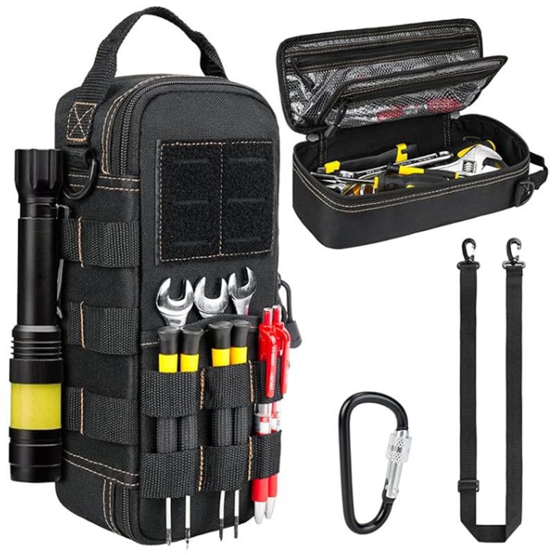 Heavy Duty Oxford Cloth Tool Bag - Portable Tactical Storage Pouch with Shoulder Strap, Multi-Function Loops, Zipper Pockets & Elastic Bands, Durable & Wear Resistant for Electricians, DIY, Camping, Auto Repair