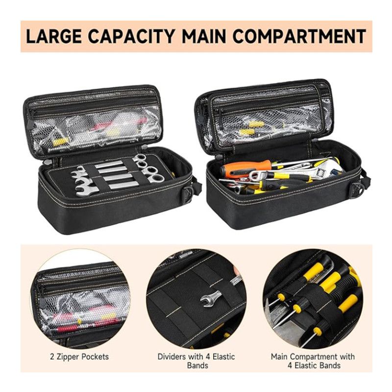 Heavy Duty Oxford Cloth Tool Bag - Portable Tactical Storage Pouch with Shoulder Strap, Multi-Function Loops, Zipper Pockets & Elastic Bands, Durable & Wear Resistant for Electricians, DIY, Camping, Auto Repair