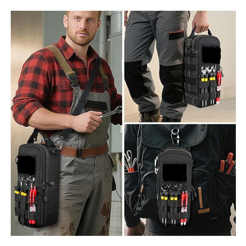 Heavy Duty Oxford Cloth Tool Bag - Portable Tactical Storage Pouch with Shoulder Strap, Multi-Function Loops, Zipper Pockets & Elastic Bands, Durable & Wear Resistant for Electricians, DIY, Camping, Auto Repair