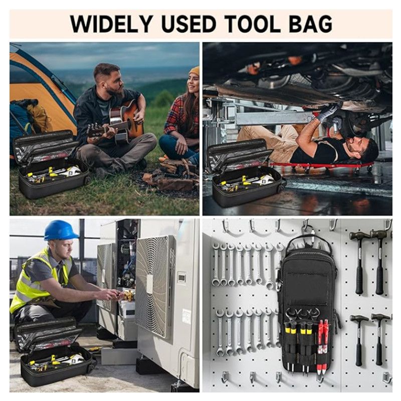 Heavy Duty Oxford Cloth Tool Bag - Portable Tactical Storage Pouch with Shoulder Strap, Multi-Function Loops, Zipper Pockets & Elastic Bands, Durable & Wear Resistant for Electricians, DIY, Camping, Auto Repair