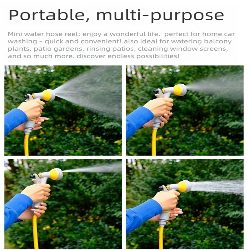 Pink Portable Hose Reel Cart with 14m Hose 7-Pattern Spray Gun Garden Watering System
