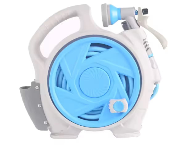 Blue Portable Hose Reel Cart with 14m Hose 7-Pattern Spray Gun Garden Watering System Main image
