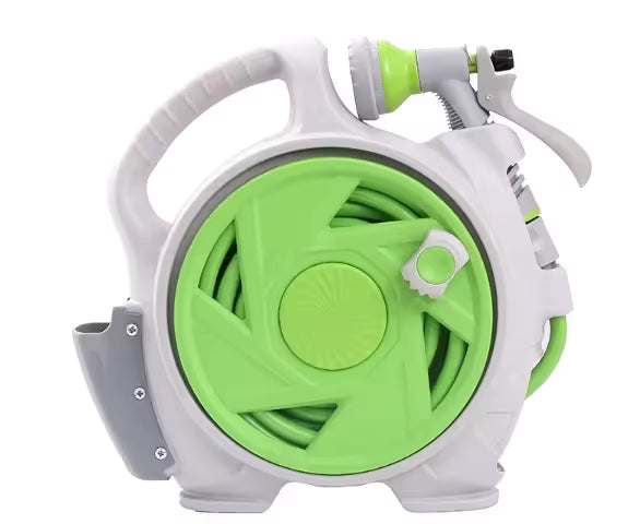 Green Portable Hose Reel Cart with 14m Hose 7-Pattern Spray Gun Garden Watering System Main image