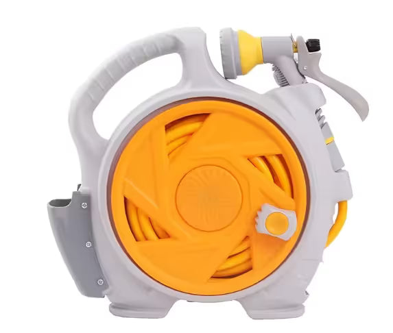 Yellow Portable Hose Reel Cart with 14m Hose 7-Pattern Spray Gun Garden Watering System Main image