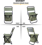 3-in-1 Green Large Portable Folding Camping Chair with Zippered Cooler Bag and 35*35cm Thick Plush Seat Cushion, Outdoor Fishing and Picnic Stool with Backrest and 25 *27 *18.5cm Insulated Storage Pocket