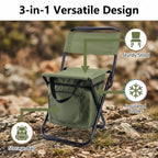 3-in-1 Blue Large Portable Folding Camping Chair with Zippered Cooler Bag and 35*35cm Thick Plush Seat Cushion, Outdoor Fishing and Picnic Stool with Backrest and 25 *27 *18.5cm Insulated Storage Pocket