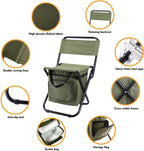 3-in-1 Camouflage Large Portable Folding Camping Chair with Zippered Cooler Bag and 35*35cm Thick Plush Seat Cushion, Outdoor Fishing and Picnic Stool with Backrest and 25 *27 *18.5cm Insulated Storage Pocket
