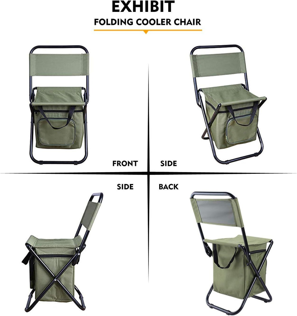 3-in-1 Camouflage Large Portable Folding Camping Chair with Zippered Cooler Bag and 35*35cm Thick Plush Seat Cushion, Outdoor Fishing and Picnic Stool with Backrest and 25 *27 *18.5cm Insulated Storage Pocket