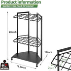 Mutifunctional Garden Tool Rack for Corner with Space Saving Triangular Design & Dual-Layer Grid Shelving – Heavy Duty Metal Storage Stand for Garages Balconies and Patios (28 x 16.7 x 13")