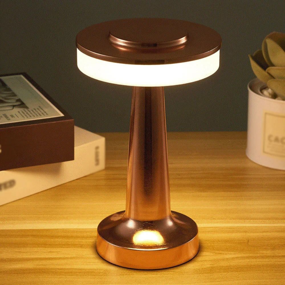 Bronze Rechargeable UFO Table Lamp Touch Control LED Bedside Night Light, Cordless Mushroom Desk Lamp for Bedroom Living Room Restaurant Bar Camping Main image
