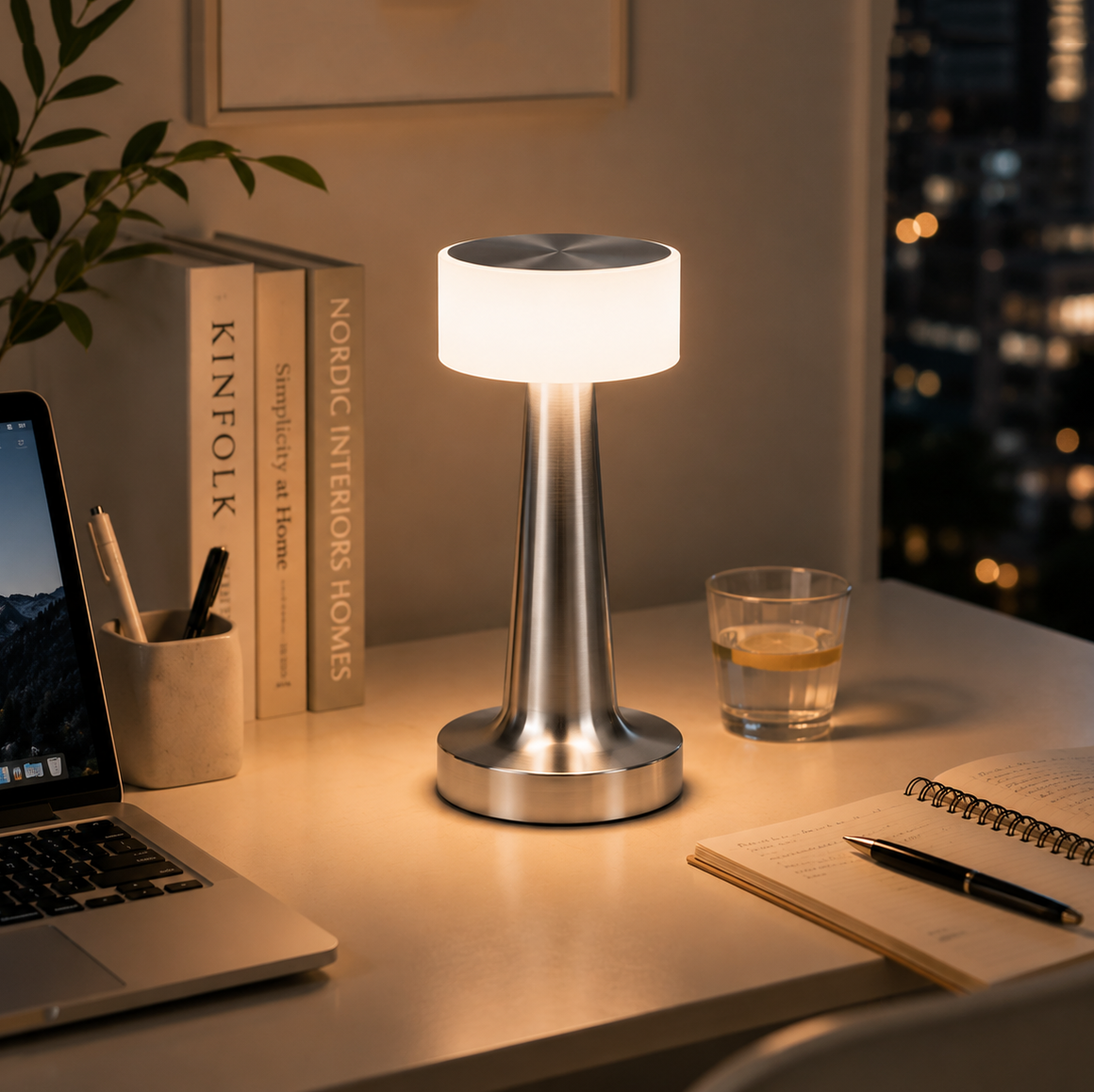 Silver Rechargeable Acrylic Shade UFO Table Lamp Touch Control LED Bedside Night Light, Cordless Ambient Desk Lamp for Bedroom Living Room Camping Main image