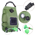 20L / 5 Gallon Solar Heated Camping Shower Bag (Black / Mesh Storage Pocket) - Foldable Outdoor Hanging Shower with Thermometer, Rotating Shower Head and Hose Clip for Hiking and Travel