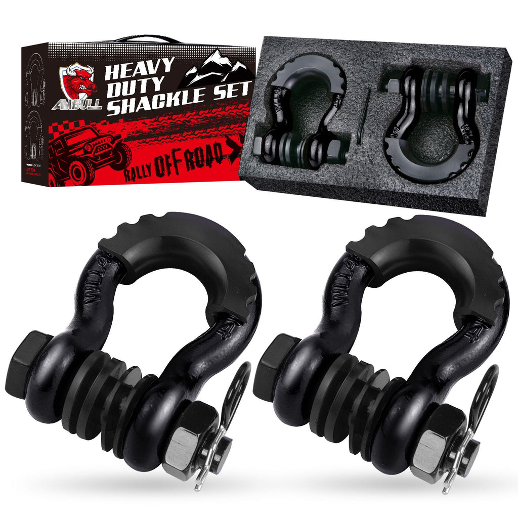 Gift Box Set of Black 3/4" D-Ring Tow Shackle (2 Pack) - Carbon Steel Bow Shackle with Nut & Cotter Pin, 20T Break Strength for Off-Road Recovery Trailer