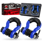 Gift Box Set of Blue 3/4" D-Ring Tow Shackle (2 Pack) - Carbon Steel Bow Shackle with Nut & Cotter Pin, 20T Break Strength for Off-Road Recovery Trailer