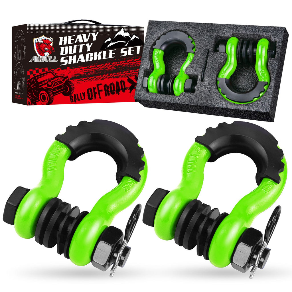 Gift Box Set of Green 3/4" D-Ring Tow Shackle (2 Pack) - Carbon Steel Bow Shackle with Nut & Cotter Pin, 20T Break Strength for Off-Road Recovery Trailer