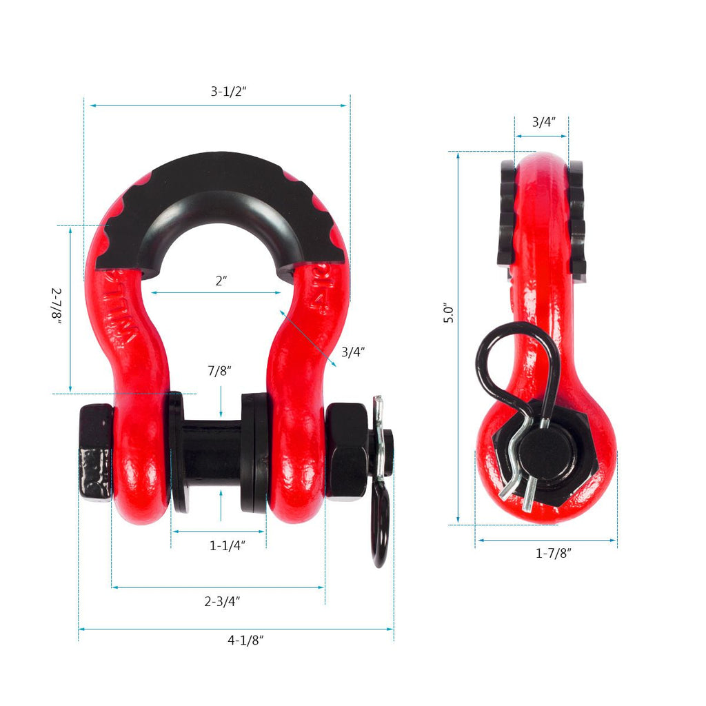 Gift Box Set of Purple 3/4" D-Ring Tow Shackle (2 Pack) - Carbon Steel Bow Shackle with Nut & Cotter Pin, 20T Break Strength for Off-Road Recovery Trailer
