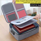 Grey 3-Layer Large Capacity Document Organiser Bag with 3-Digit Combination Lock, Waterproof Oxford Fabric File Storage Case for Passports Cards Certificates USB Drives (37 × 28 × 10 cm)
