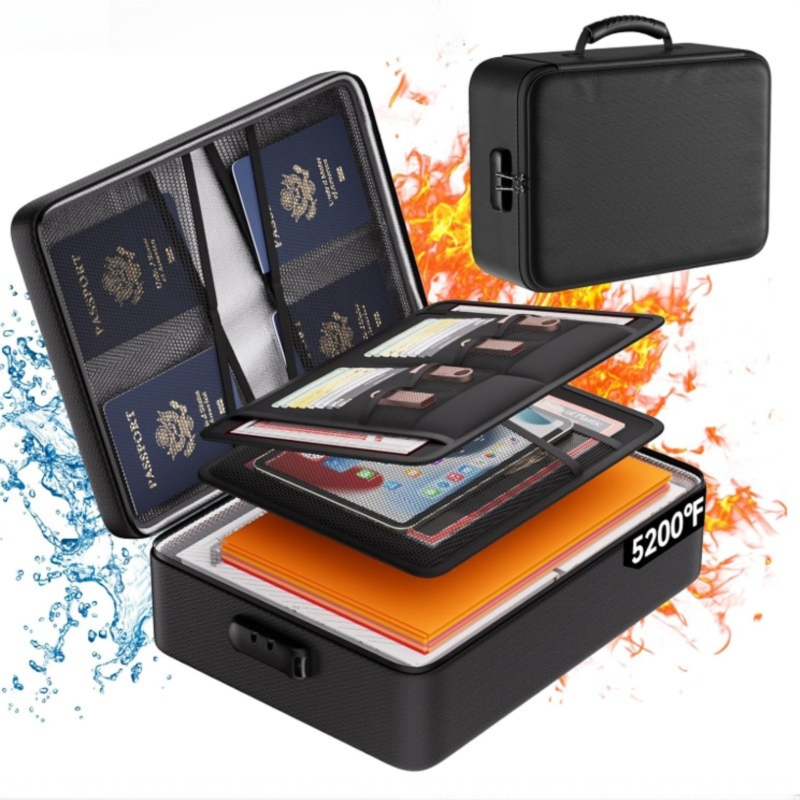 Waterproof & Fireproof Document Bag with Combination Lock (15 × 11 × 4.1 in) - 8 Layers Silicone Fiberglass and Aluminium Foil Lining, Home Office Safe Storage Case for Passports Certificates Cash Main image