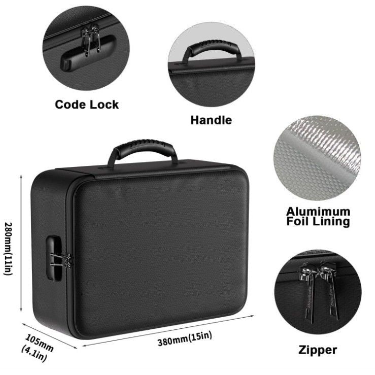 Waterproof & Fireproof Document Bag with Combination Lock (15 × 11 × 4.1 in) - 8 Layers Silicone Fiberglass and Aluminium Foil Lining, Home Office Safe Storage Case for Passports Certificates Cash