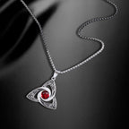 Silver Celtic Trinity Knot Pendant with Red Gemstone - Stainless Steel & Alloy Viking Triquetra Necklace for Men Women, 60cm Pearl Chain
