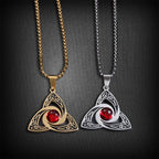 Silver Celtic Trinity Knot Pendant with Red Gemstone - Stainless Steel & Alloy Viking Triquetra Necklace for Men Women, 60cm Pearl Chain