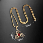 Silver Celtic Trinity Knot Pendant with Red Gemstone - Stainless Steel & Alloy Viking Triquetra Necklace for Men Women, 60cm Pearl Chain