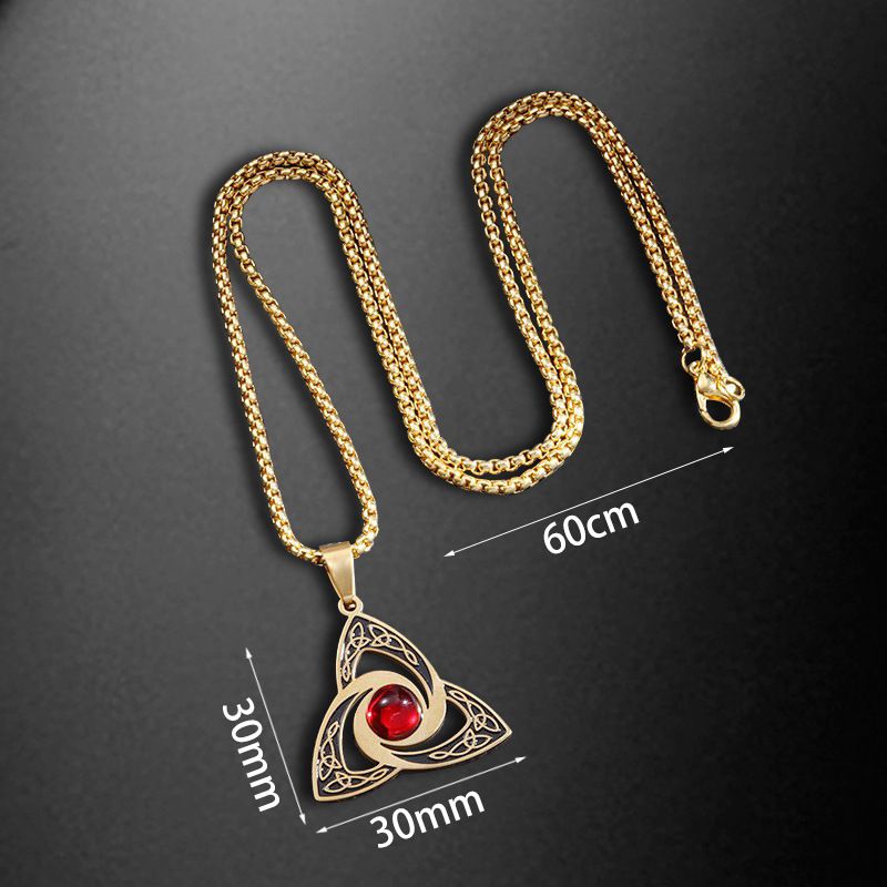 Silver Celtic Trinity Knot Pendant with Red Gemstone - Stainless Steel & Alloy Viking Triquetra Necklace for Men Women, 60cm Pearl Chain