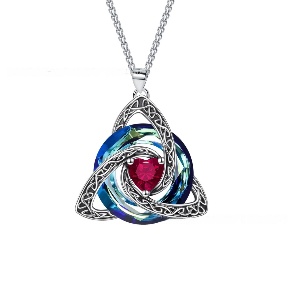 Jul Celtic Knot Heart Shaped Birthstone Necklace for Women - 12 Birth Month Colours Zircon Pendant and Hypoallergenic Stainless Steel Chain with Gift Box