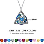 Jul Celtic Knot Heart Shaped Birthstone Necklace for Women - 12 Birth Month Colours Zircon Pendant and Hypoallergenic Stainless Steel Chain with Gift Box