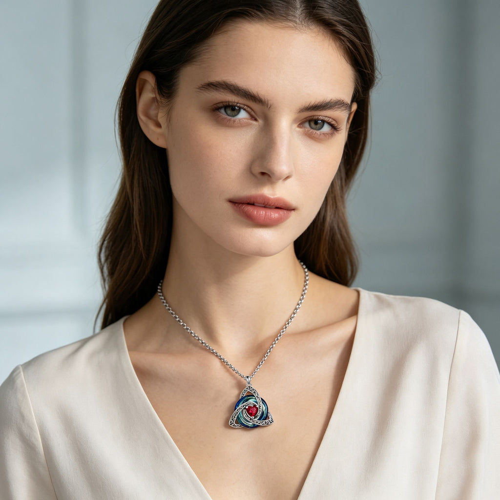 Jul Celtic Knot Heart Shaped Birthstone Necklace for Women - 12 Birth Month Colours Zircon Pendant and Hypoallergenic Stainless Steel Chain with Gift Box