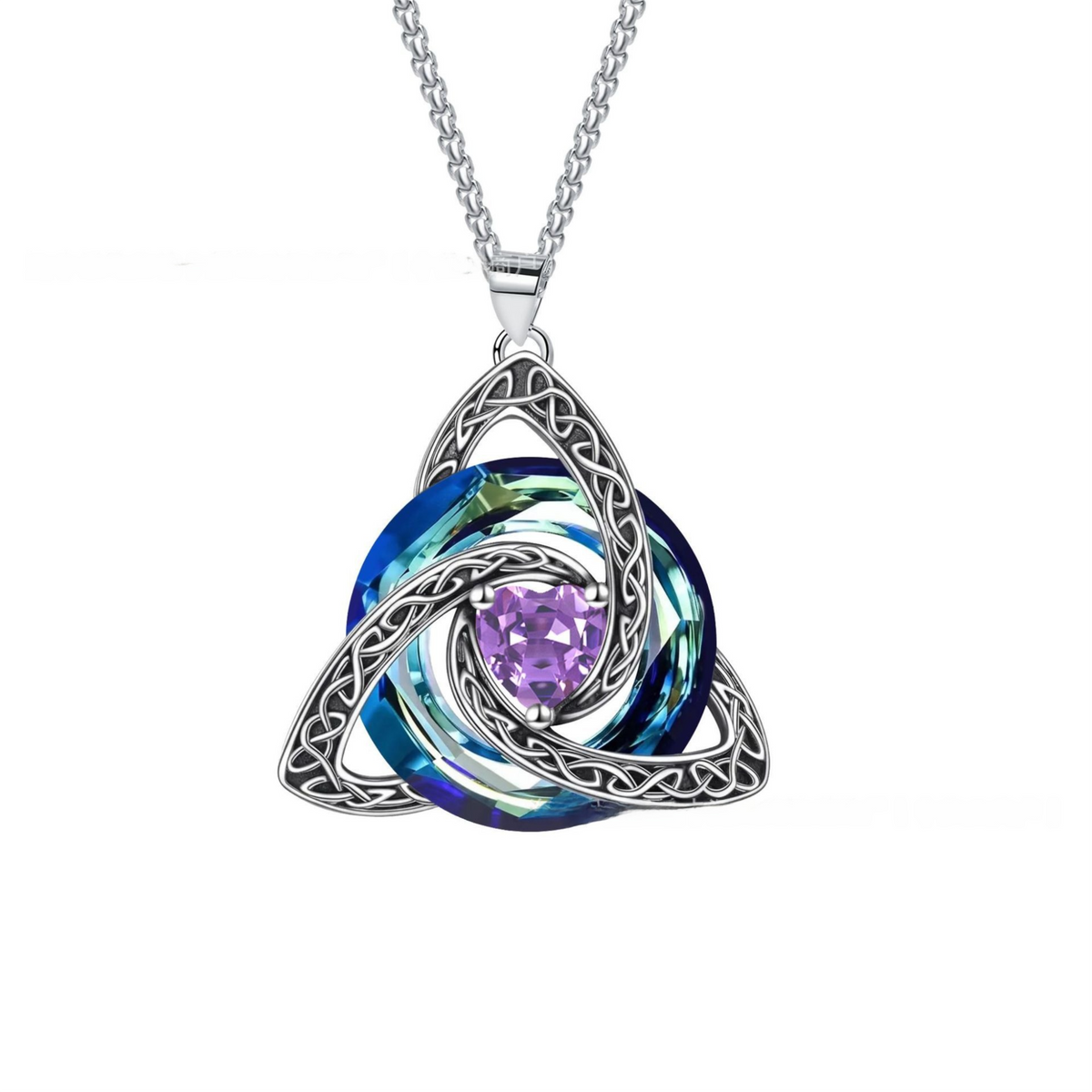 Jun Celtic Knot Heart Shaped Birthstone Necklace for Women - 12 Birth Month Colours Zircon Pendant and Hypoallergenic Stainless Steel Chain with Gift Box