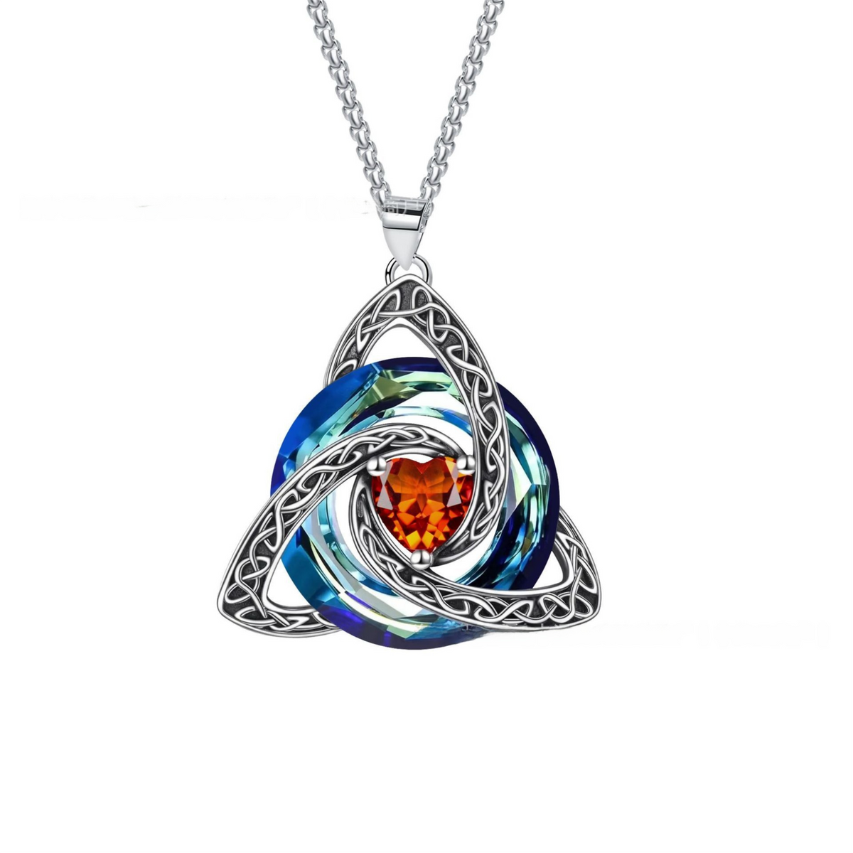 Jan Celtic Knot Heart Shaped Birthstone Necklace for Women - 12 Birth Month Colours Zircon Pendant and Hypoallergenic Stainless Steel Chain with Gift Box Main image
