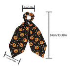 Black Halloween Hair Ties 3 Pack - Festive Pumpkin and Ghost Print Ribbon Scrunchies, Polyester Bow Hair Accessories for Costume Parties, Trick or Treat, and Spooky Event Styling