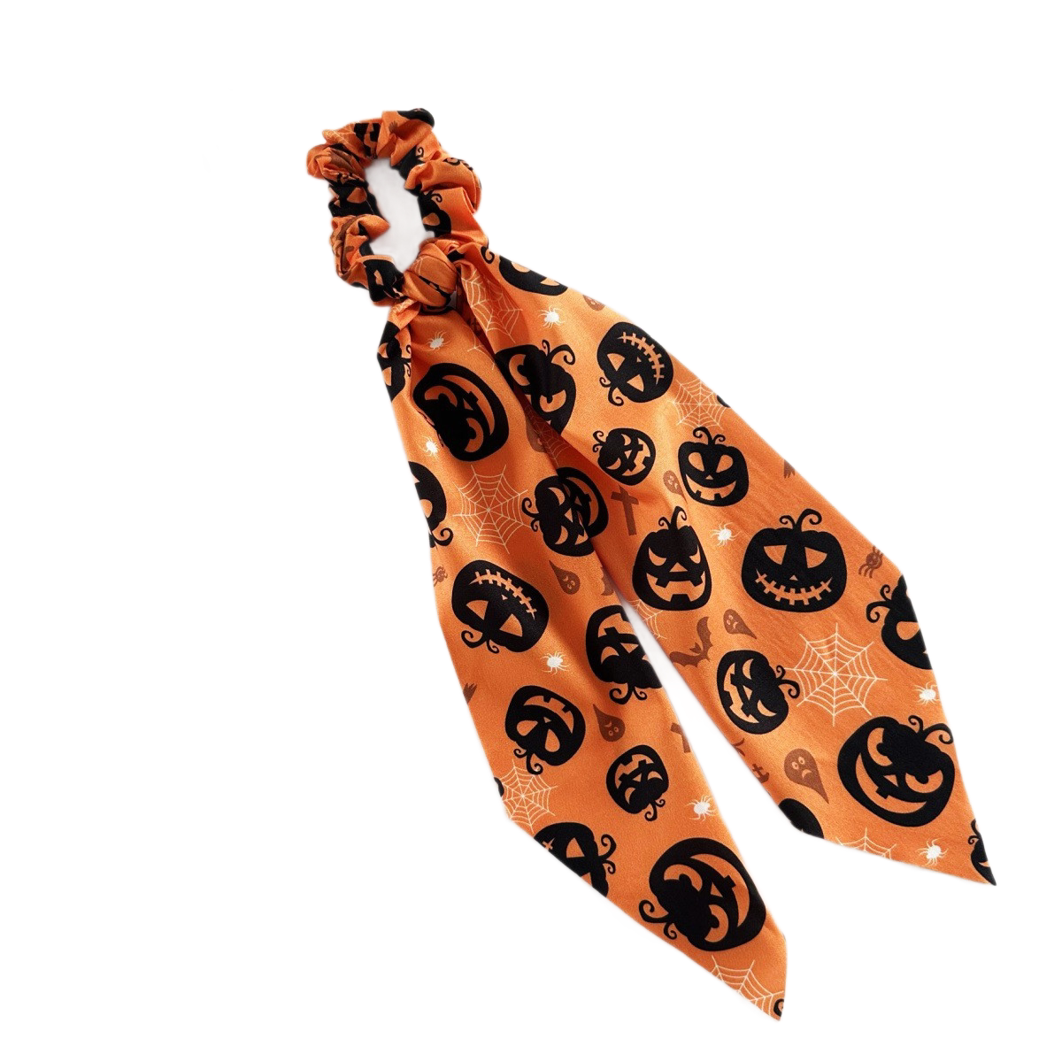 Orange Halloween Hair Ties 3 Pack - Festive Pumpkin and Ghost Print Ribbon Scrunchies, Polyester Bow Hair Accessories for Costume Parties, Trick or Treat, and Spooky Event Styling Hauptbild