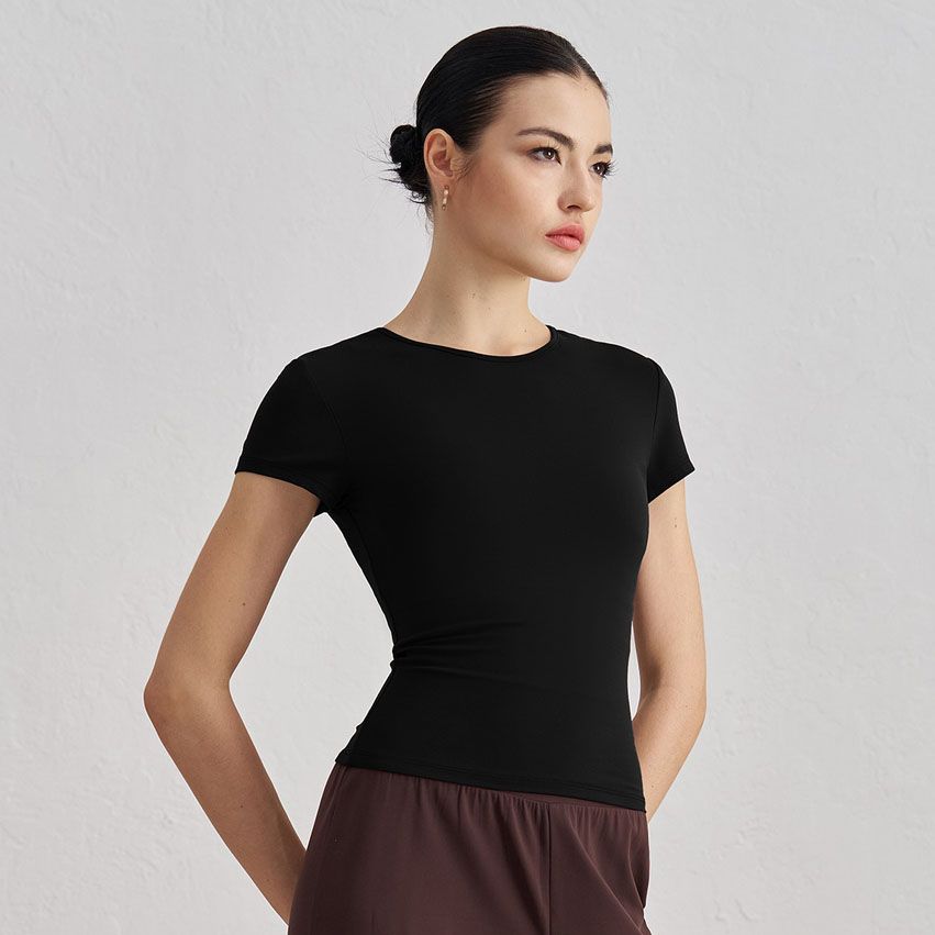 Women’s Slim Fit Yoga T Shirt (XL)-Black Short Sleeve Crew Neck Activewear Top - Stretch Workout Shirt for Yoga Pilates Gym and Everyday Casual Wear