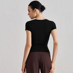 Women’s Slim Fit Yoga T Shirt (XL)-Black Short Sleeve Crew Neck Activewear Top - Stretch Workout Shirt for Yoga Pilates Gym and Everyday Casual Wear