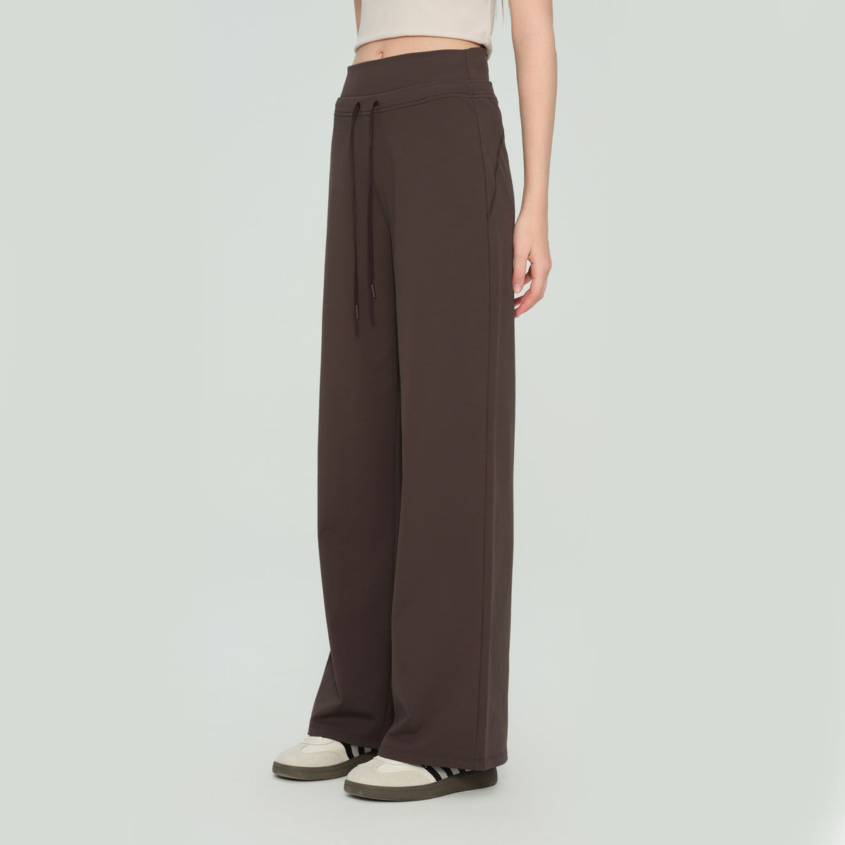 Size S Brown Women’s High Waisted Straight Leg Lounge Pants - Drawstring Casual Trousers - Stretch Activewear Pants for Yoga Pilates Travel and Everyday Wear Main image