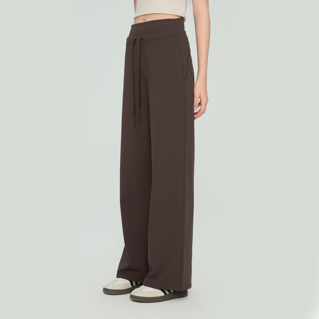 Size S Brown Women’s High Waisted Straight Leg Lounge Pants - Drawstring Casual Trousers - Stretch Activewear Pants for Yoga Pilates Travel and Everyday Wear