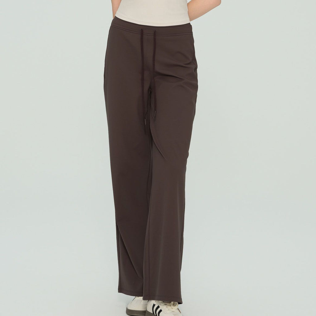 Size S Brown Women’s High Waisted Straight Leg Lounge Pants - Drawstring Casual Trousers - Stretch Activewear Pants for Yoga Pilates Travel and Everyday Wear
