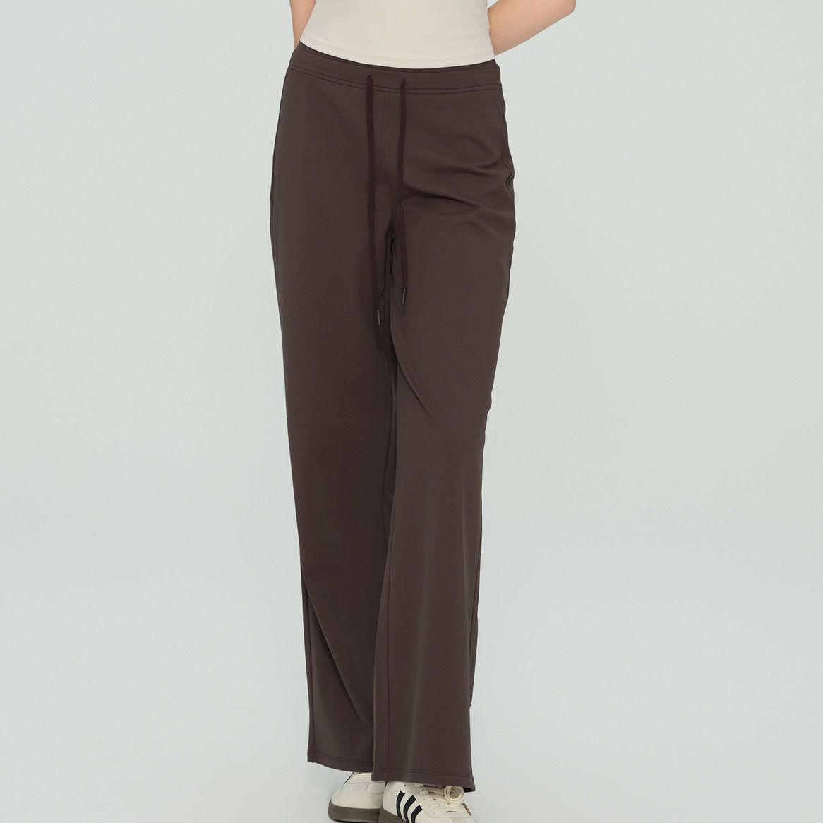 Size S Brown Women’s High Waisted Straight Leg Lounge Pants - Drawstring Casual Trousers - Stretch Activewear Pants for Yoga Pilates Travel and Everyday Wear