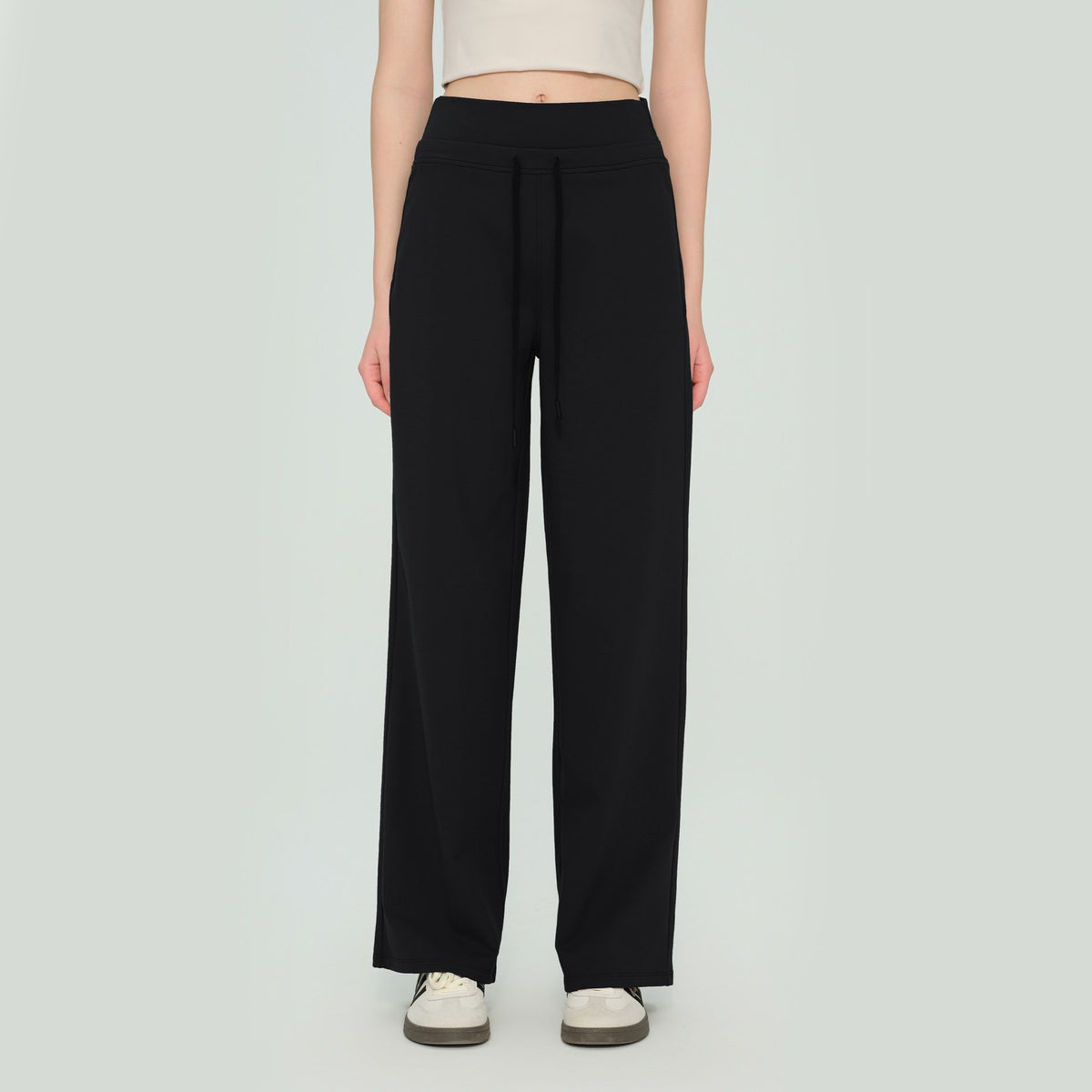 Size XL Black Women’s High Waisted Straight Leg Lounge Pants - Drawstring Casual Trousers - Stretch Activewear Pants for Yoga Pilates Travel and Everyday Wear Main image